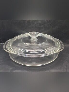 Vintage Pyrex Clear Glass Round Covered Casserole Dish 21cm Lid 221 Made In USA